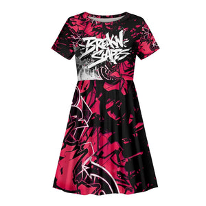 Hip Hop Graffiti Design Kid Short Sleeve Dress Sitting Hooded Figure and Red Black Street - African Pride