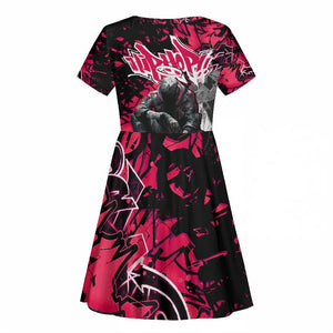 Hip Hop Graffiti Design Kid Short Sleeve Dress Sitting Hooded Figure and Red Black Street - African Pride