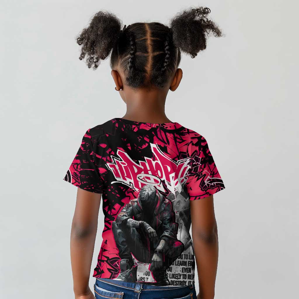 Hip Hop Graffiti Design Kid T shirt Sitting Hooded Figure and Red Black Street - African Pride