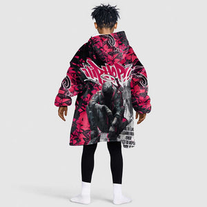 Hip Hop Graffiti Design Kid Wearable Blanket Hoodie Sitting Hooded Figure and Red Black Street - African Pride
