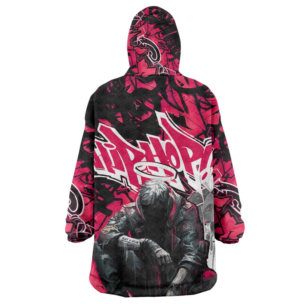 Hip Hop Graffiti Design Kid Wearable Blanket Hoodie Sitting Hooded Figure and Red Black Street - African Pride