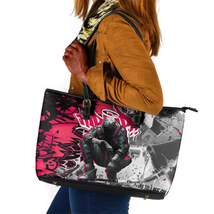 Hip Hop Graffiti Design Leather Tote Bag Sitting Hooded Figure and Red Black Street - African Pride