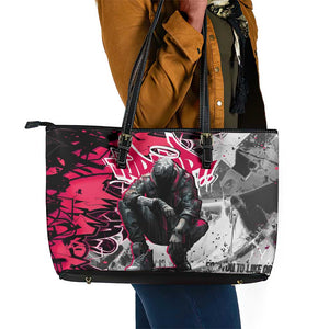 Hip Hop Graffiti Design Leather Tote Bag Sitting Hooded Figure and Red Black Street - African Pride