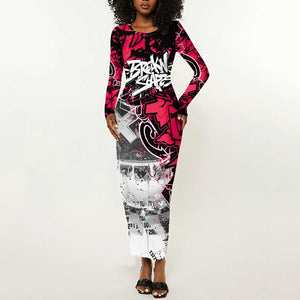 Hip Hop Graffiti Design Long Sleeve Bodycon Dress Sitting Hooded Figure and Red Black Street - African Pride