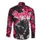 Hip Hop Graffiti Design Long Sleeve Button Shirt Sitting Hooded Figure and Red Black Street - African Pride