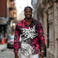 Hip Hop Graffiti Design Long Sleeve Button Shirt Sitting Hooded Figure and Red Black Street - African Pride
