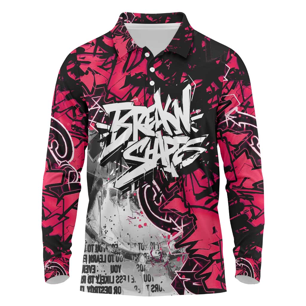 Hip Hop Graffiti Design Long Sleeve Polo Shirt Sitting Hooded Figure and Red Black Street - African Pride