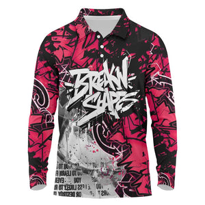 Hip Hop Graffiti Design Long Sleeve Polo Shirt Sitting Hooded Figure and Red Black Street - African Pride