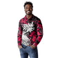 Hip Hop Graffiti Design Long Sleeve Polo Shirt Sitting Hooded Figure and Red Black Street - African Pride