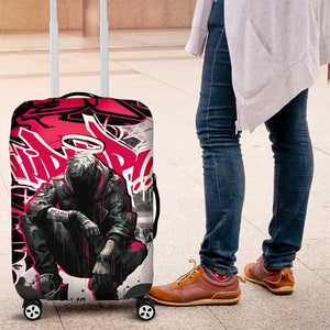 Hip Hop Graffiti Design Luggage Cover Sitting Hooded Figure and Red Black Street - African Pride