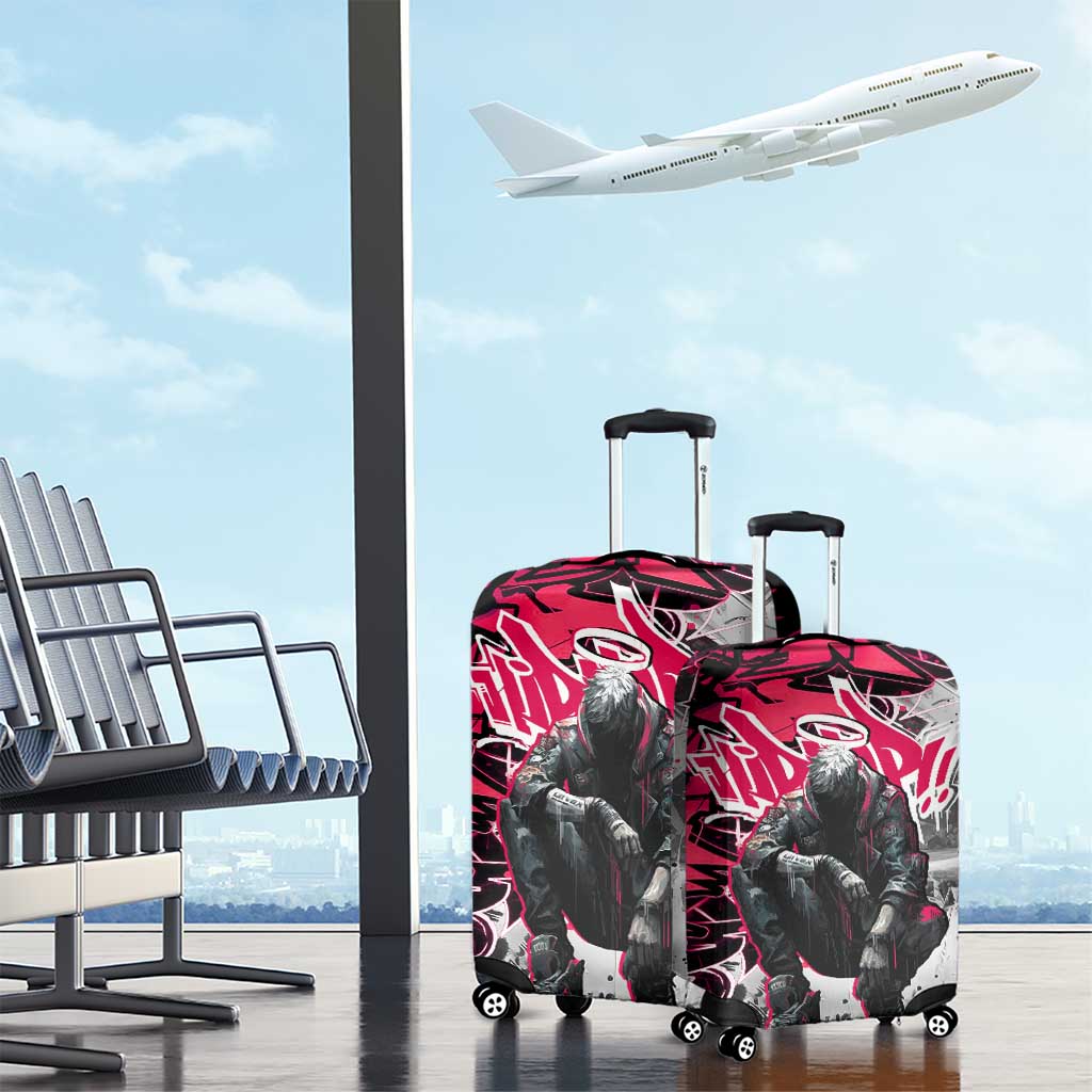 Hip Hop Graffiti Design Luggage Cover Sitting Hooded Figure and Red Black Street - African Pride