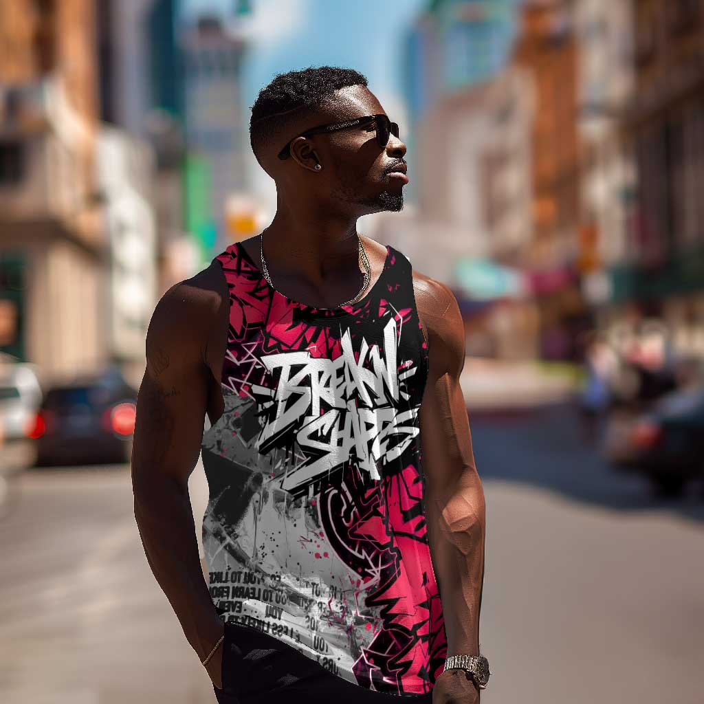 Hip Hop Graffiti Design Men Tank Top Sitting Hooded Figure and Red Black Street - African Pride