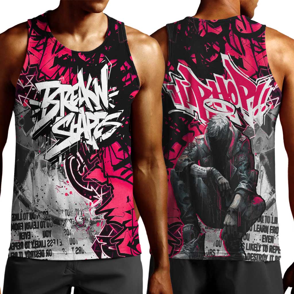 Hip Hop Graffiti Design Men Tank Top Sitting Hooded Figure and Red Black Street - African Pride