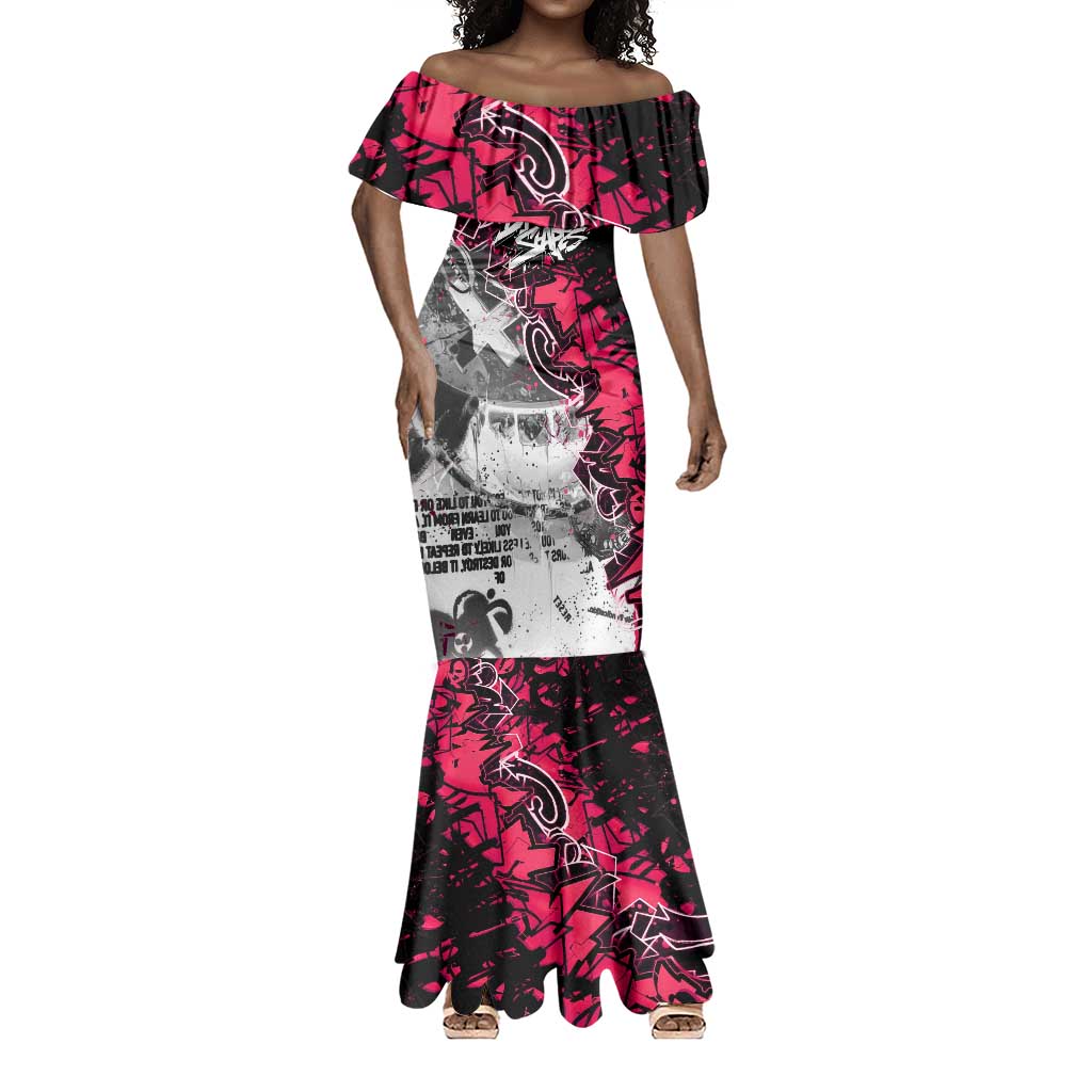 Hip Hop Graffiti Design Mermaid Dress Sitting Hooded Figure and Red Black Street - African Pride