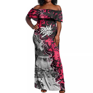 Hip Hop Graffiti Design Off Shoulder Maxi Dress Sitting Hooded Figure and Red Black Street - African Pride