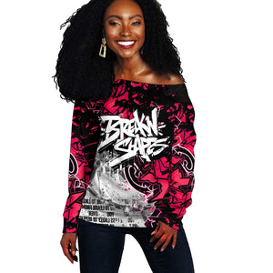 Hip Hop Graffiti Design Off Shoulder Sweater Sitting Hooded Figure and Red Black Street - African Pride