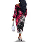 Hip Hop Graffiti Design Off The Shoulder Long Sleeve Dress Sitting Hooded Figure and Red Black Street - African Pride