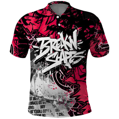 Hip Hop Graffiti Design Polo Shirt Sitting Hooded Figure and Red Black Street - African Pride
