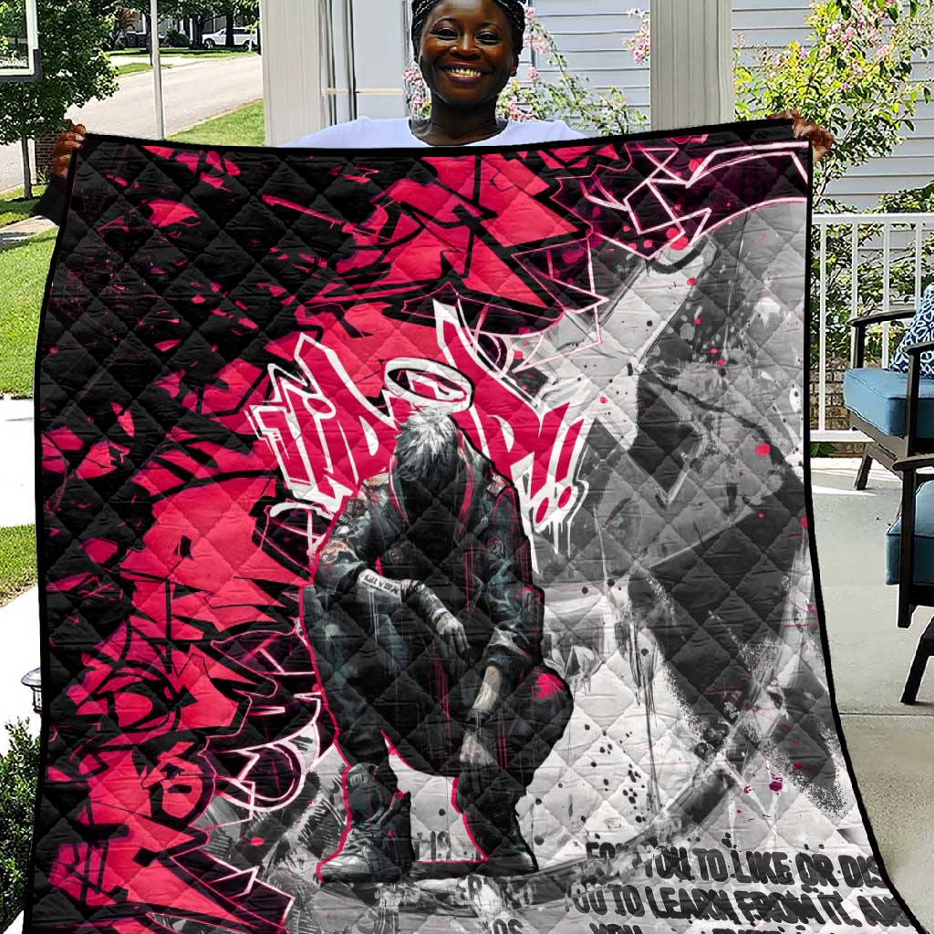 Hip Hop Graffiti Design Quilt Sitting Hooded Figure and Red Black Street - African Pride