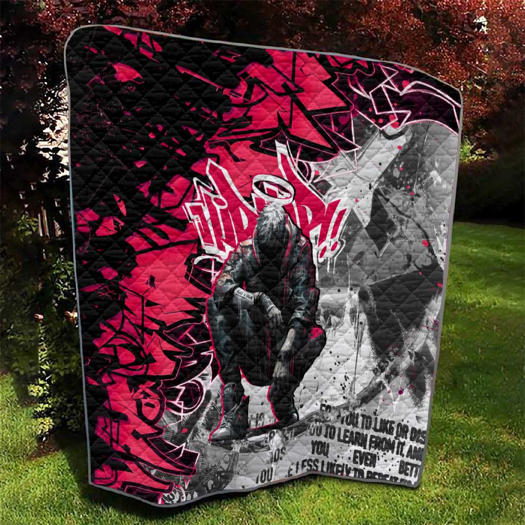 Hip Hop Graffiti Design Quilt Sitting Hooded Figure and Red Black Street - African Pride