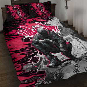Hip Hop Graffiti Design Quilt Bed Set Sitting Hooded Figure and Red Black Street - African Pride