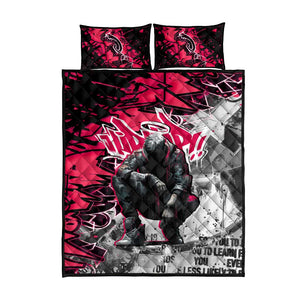 Hip Hop Graffiti Design Quilt Bed Set Sitting Hooded Figure and Red Black Street - African Pride