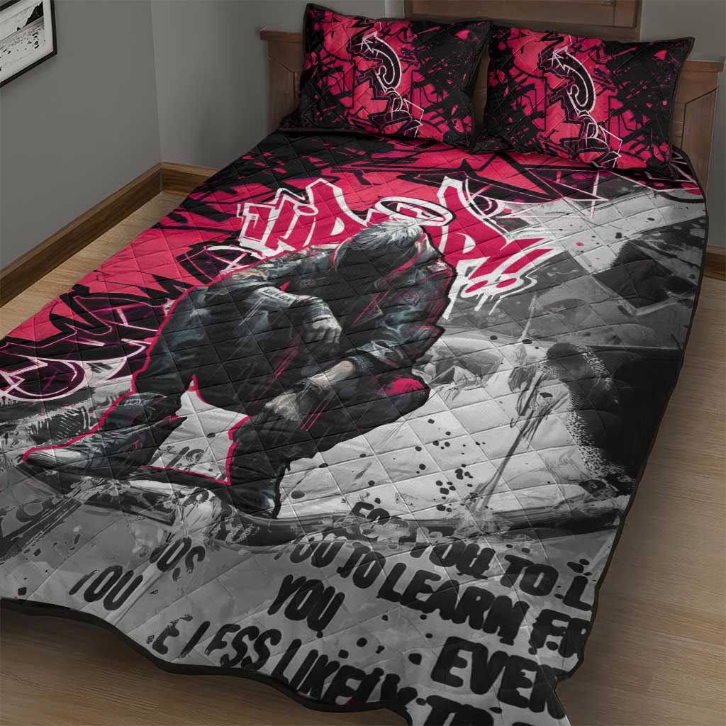 Hip Hop Graffiti Design Quilt Bed Set Sitting Hooded Figure and Red Black Street - African Pride