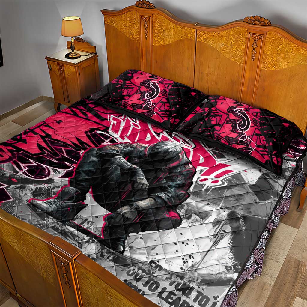 Hip Hop Graffiti Design Quilt Bed Set Sitting Hooded Figure and Red Black Street - African Pride