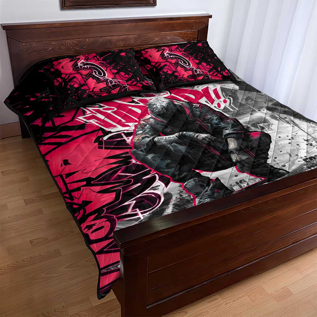 Hip Hop Graffiti Design Quilt Bed Set Sitting Hooded Figure and Red Black Street - African Pride