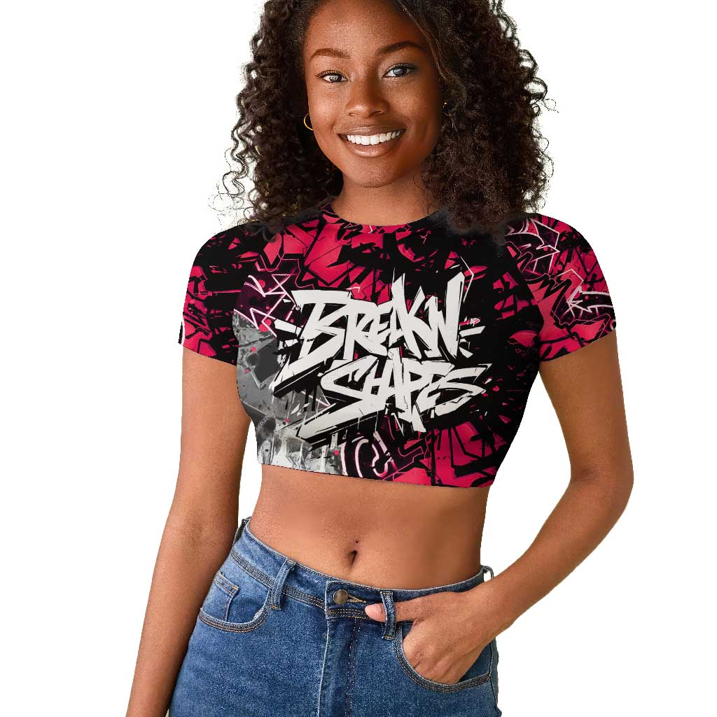 Hip Hop Graffiti Design Raglan Cropped T shirt Sitting Hooded Figure and Red Black Street - African Pride