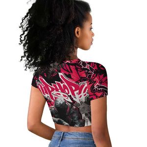 Hip Hop Graffiti Design Raglan Cropped T shirt Sitting Hooded Figure and Red Black Street - African Pride