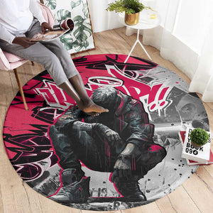 Hip Hop Graffiti Design Round Carpet Sitting Hooded Figure and Red Black Street - African Pride
