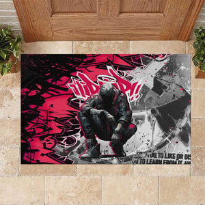 Hip Hop Graffiti Design Rubber Doormat Sitting Hooded Figure and Red Black Street - African Pride