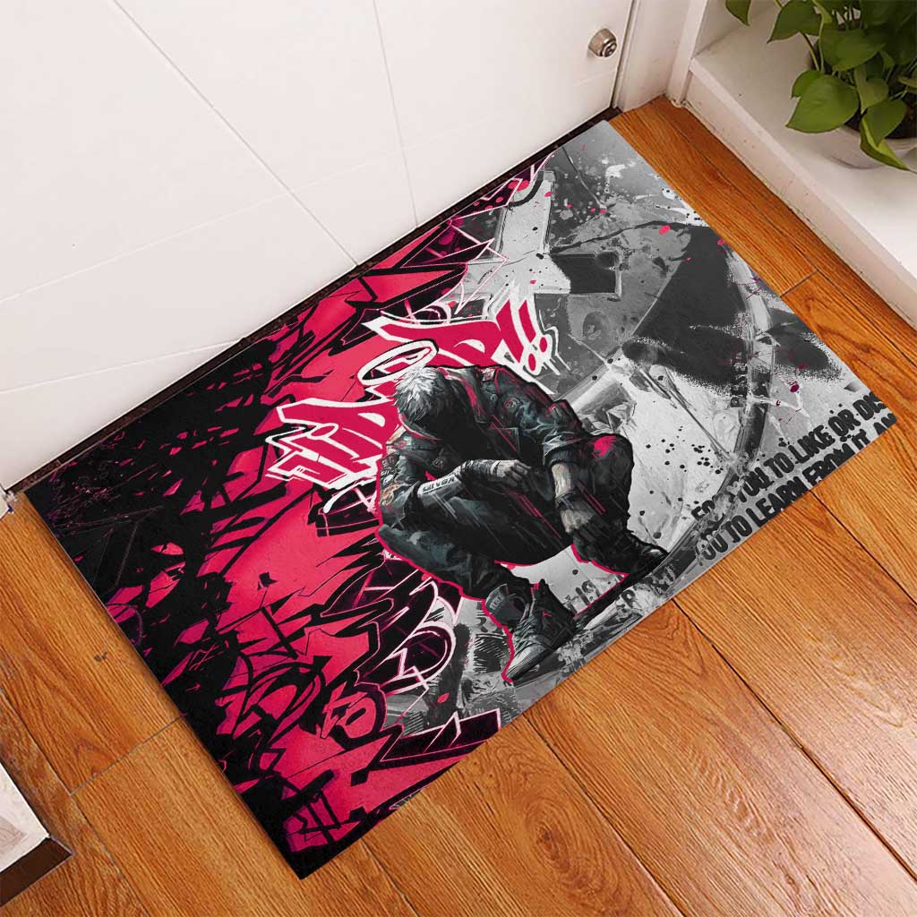 Hip Hop Graffiti Design Rubber Doormat Sitting Hooded Figure and Red Black Street - African Pride