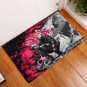Hip Hop Graffiti Design Rubber Doormat Sitting Hooded Figure and Red Black Street - African Pride