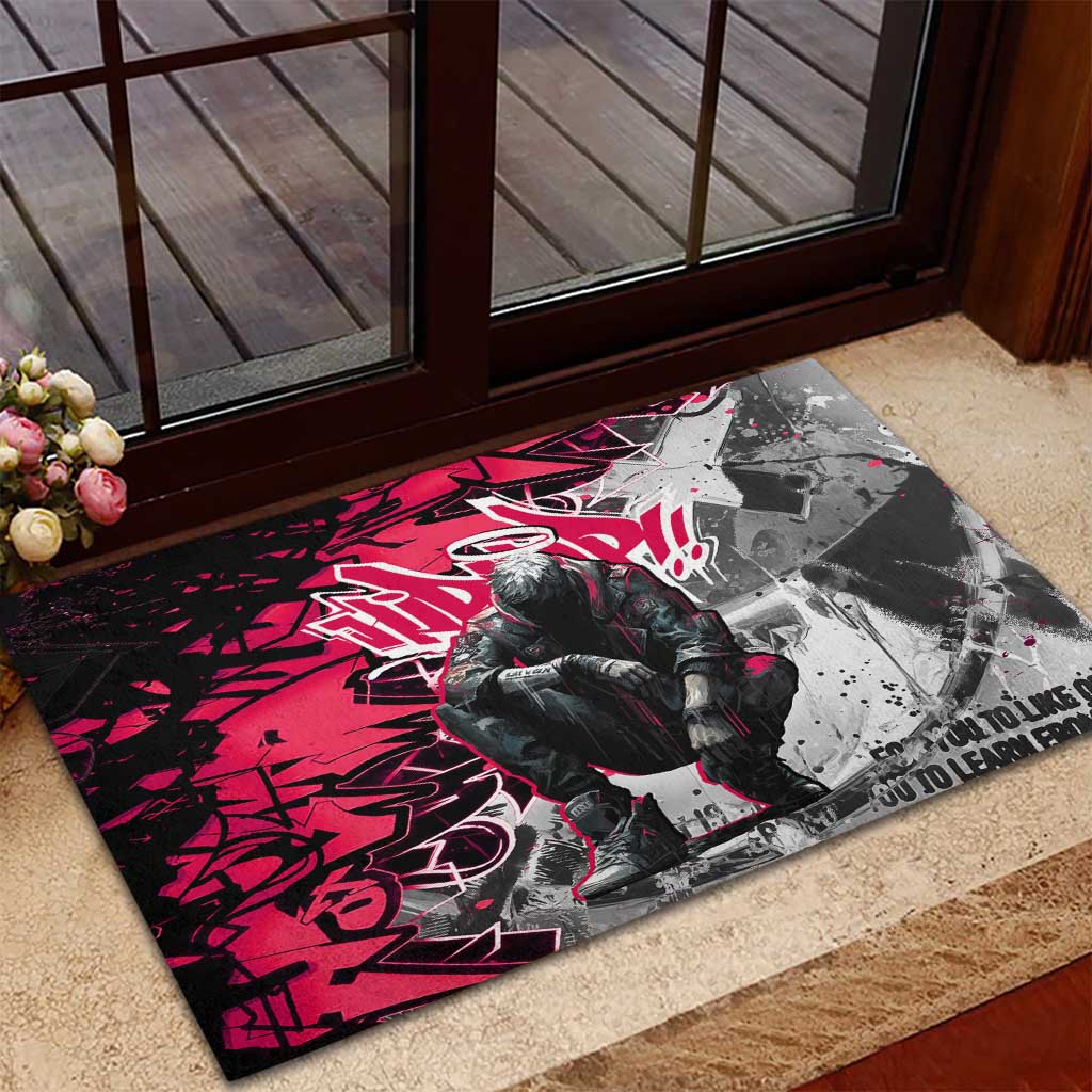 Hip Hop Graffiti Design Rubber Doormat Sitting Hooded Figure and Red Black Street - African Pride