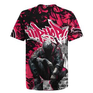 Hip Hop Graffiti Design Rugby Jersey Sitting Hooded Figure and Red Black Street - African Pride