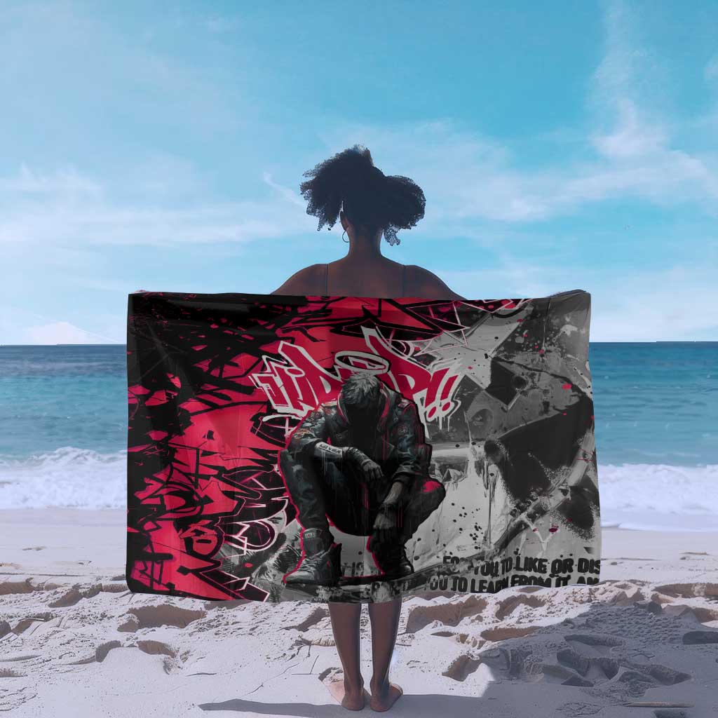 Hip Hop Graffiti Design Sarong Sitting Hooded Figure and Red Black Street - African Pride