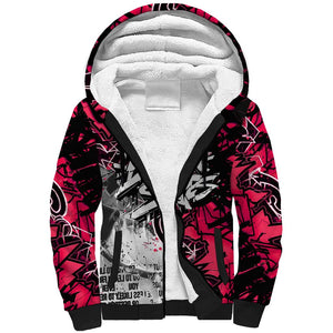 Hip Hop Graffiti Design Sherpa Hoodie Sitting Hooded Figure and Red Black Street - African Pride