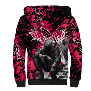 Hip Hop Graffiti Design Sherpa Hoodie Sitting Hooded Figure and Red Black Street - African Pride