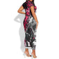 Hip Hop Graffiti Design Short Sleeve Bodycon Dress Sitting Hooded Figure and Red Black Street - African Pride