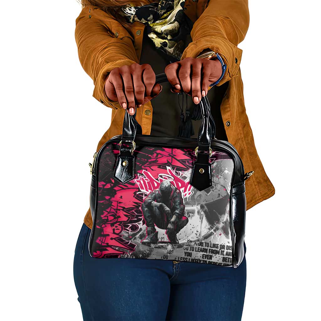 Hip Hop Graffiti Design Shoulder Handbag Sitting Hooded Figure and Red Black Street - African Pride