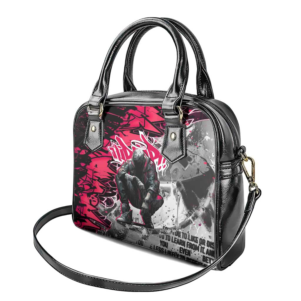 Hip Hop Graffiti Design Shoulder Handbag Sitting Hooded Figure and Red Black Street - African Pride