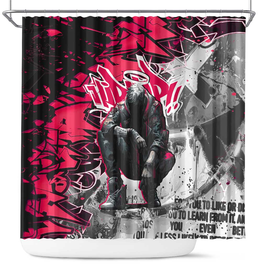Hip Hop Graffiti Design Shower Curtain Sitting Hooded Figure and Red Black Street - African Pride