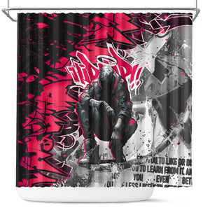 Hip Hop Graffiti Design Shower Curtain Sitting Hooded Figure and Red Black Street - African Pride