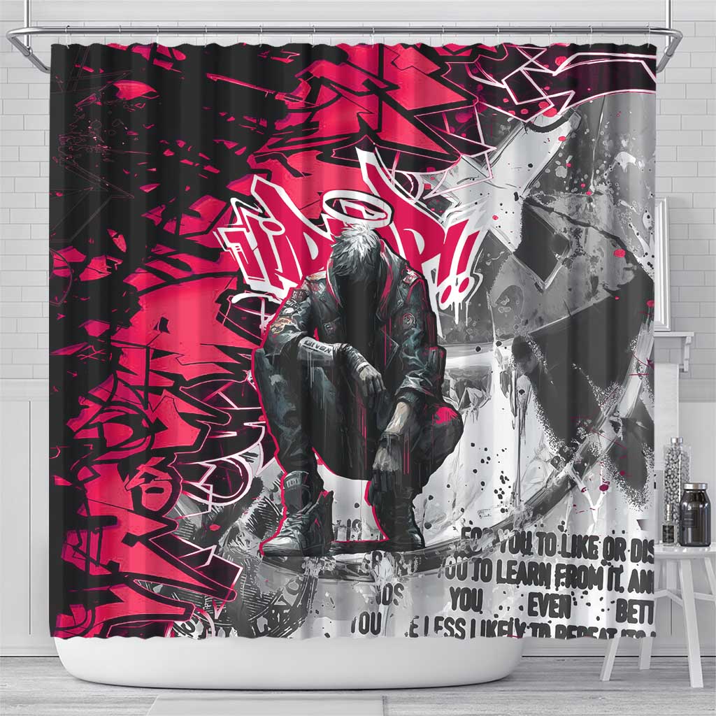 Hip Hop Graffiti Design Shower Curtain Sitting Hooded Figure and Red Black Street - African Pride