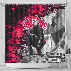 Hip Hop Graffiti Design Shower Curtain Sitting Hooded Figure and Red Black Street - African Pride