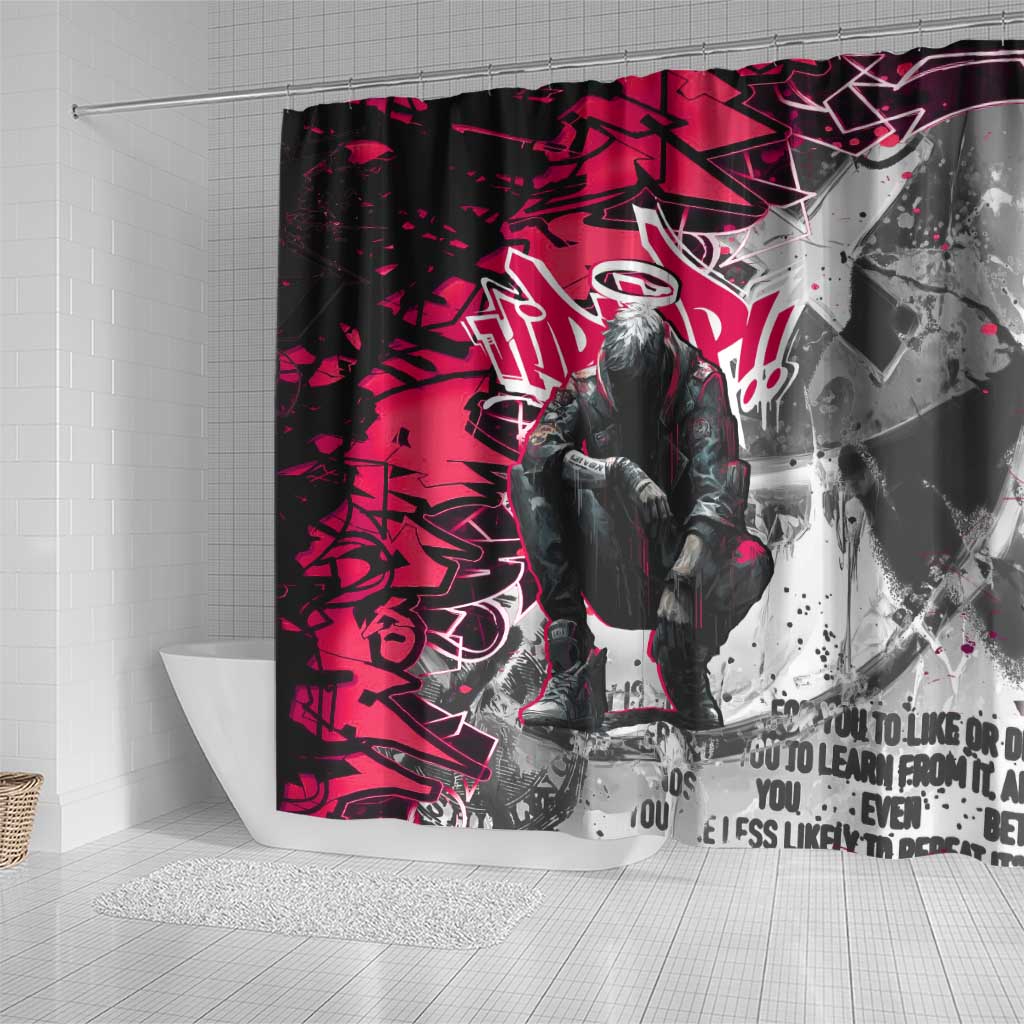 Hip Hop Graffiti Design Shower Curtain Sitting Hooded Figure and Red Black Street - African Pride