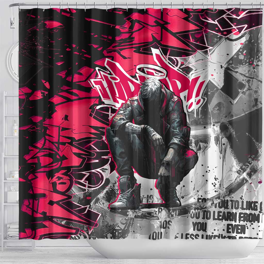 Hip Hop Graffiti Design Shower Curtain Sitting Hooded Figure and Red Black Street - African Pride