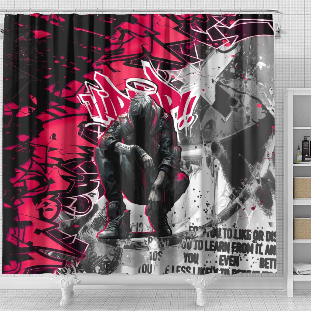 Hip Hop Graffiti Design Shower Curtain Sitting Hooded Figure and Red Black Street - African Pride